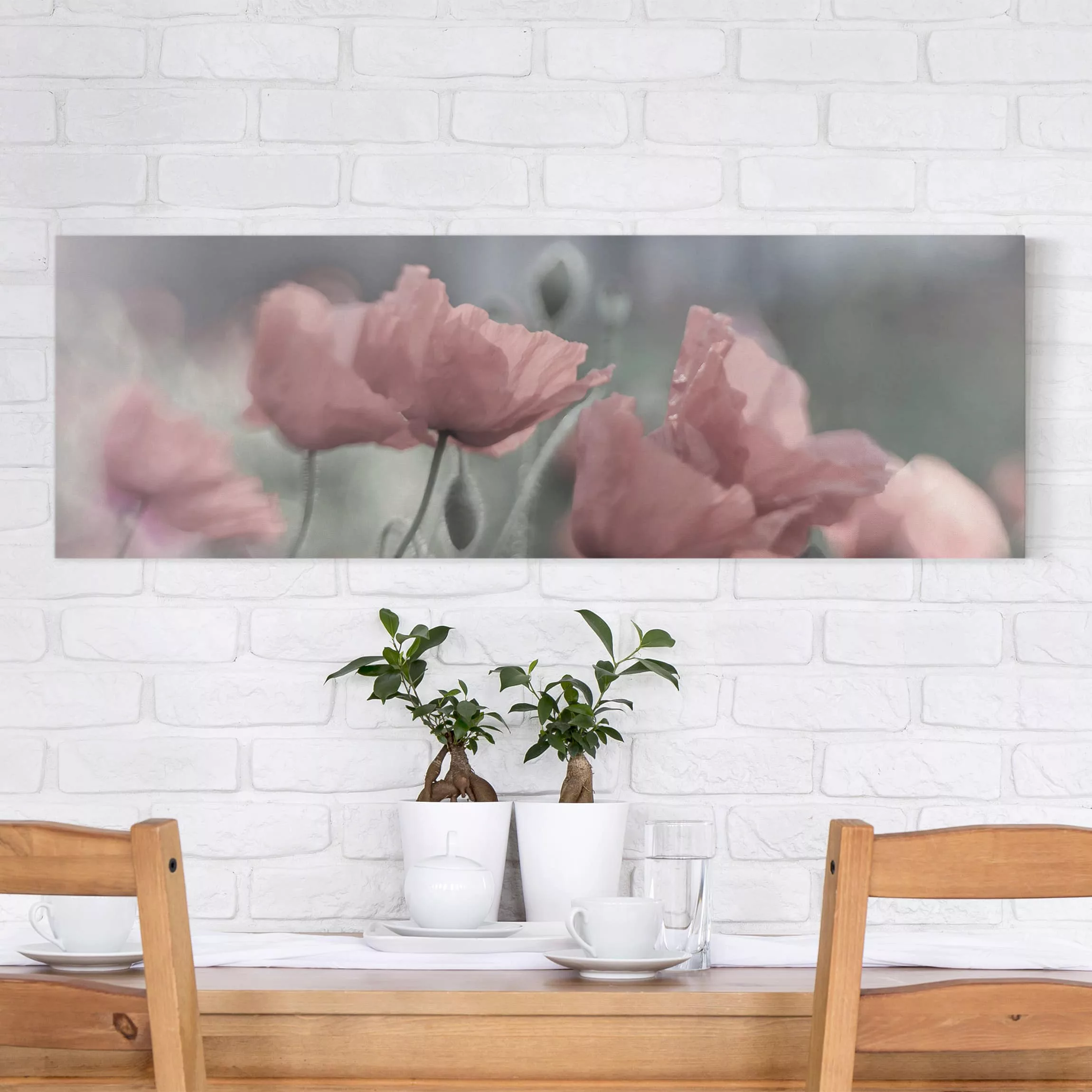 Leinwandbild Blumen - Panorama Malerische Mohnblumen günstig online kaufen