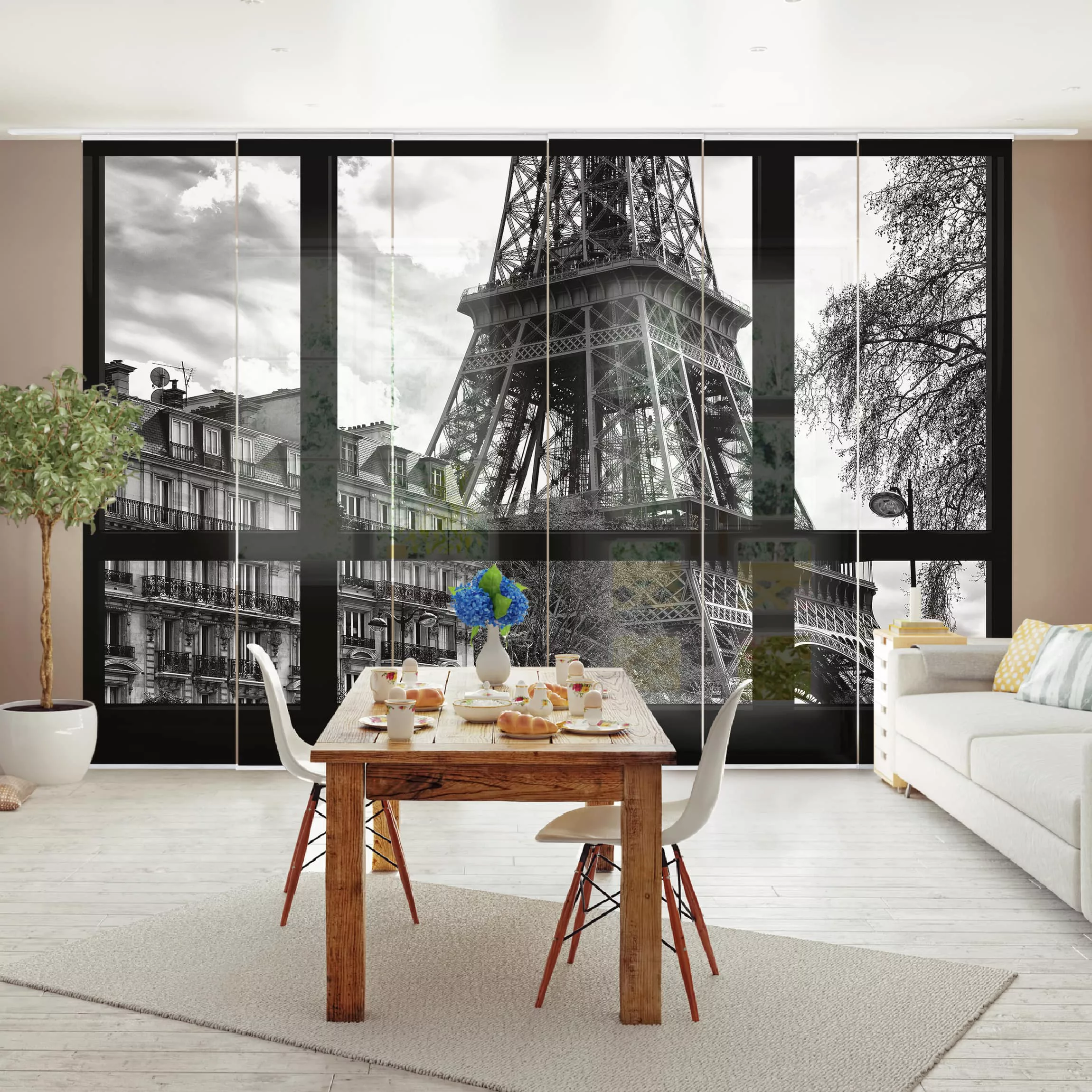Schiebegardinen Set Architektur & Skyline Fensterausblick Paris - Nahe am E günstig online kaufen