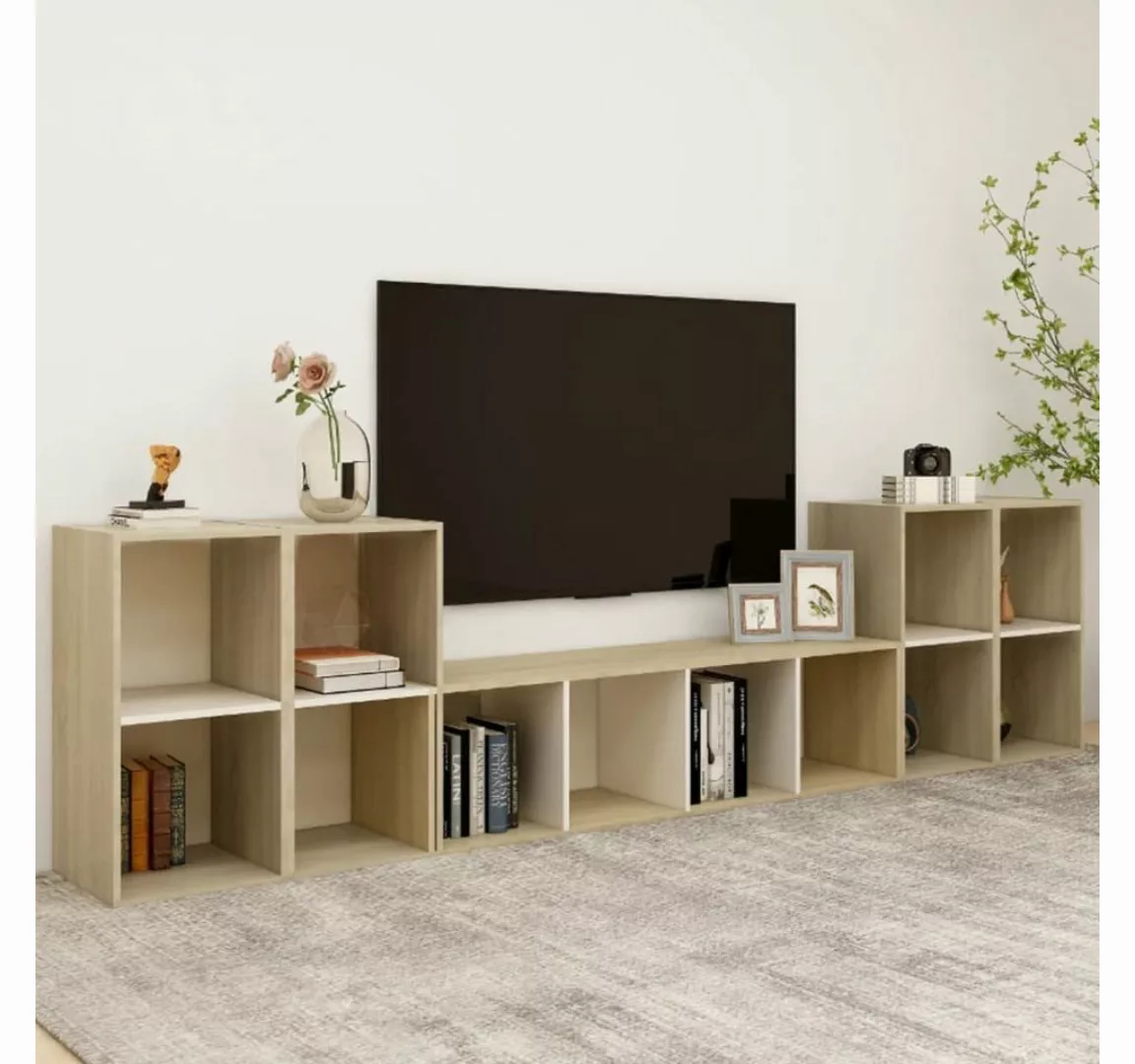 furnicato TV-Schrank 5-tlg. TV-Schrank-Set Weiß Sonoma-Eiche Holzwerkstoff günstig online kaufen
