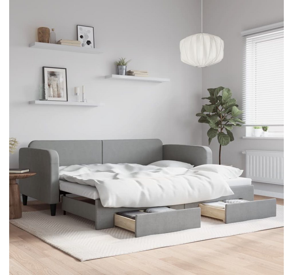 furnicato Bett Tagesbett Ausziehbar mit Schubladen Hellgrau 90x200 cm Stoff günstig online kaufen