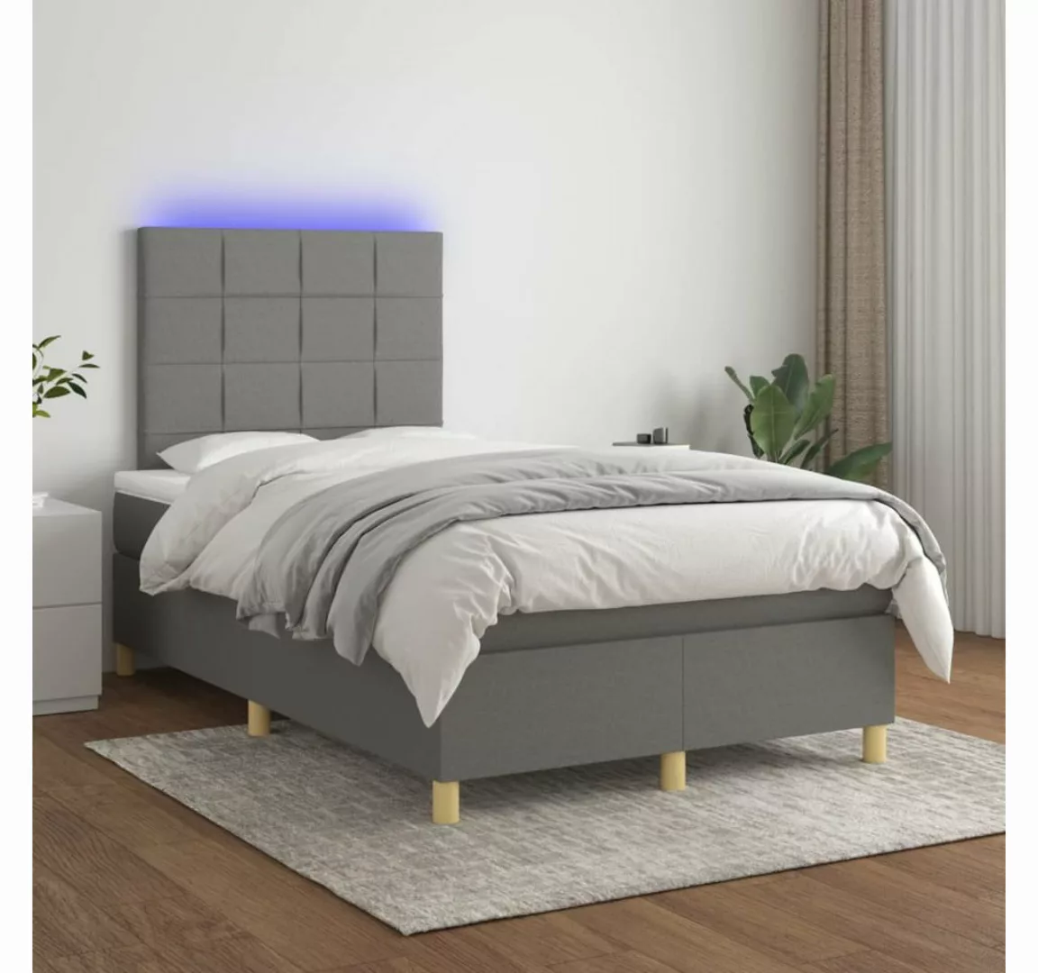 vidaXL Boxspringbett Boxspringbett mit Matratze LED Dunkelgrau 120x200 cm S günstig online kaufen