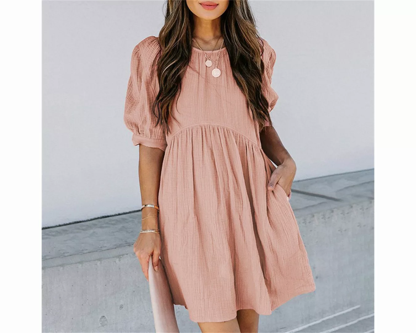 RUZU UG Dirndl Einfarbiges Sommerkleid für Damen mit Puffärmeln (1-tlg) günstig online kaufen