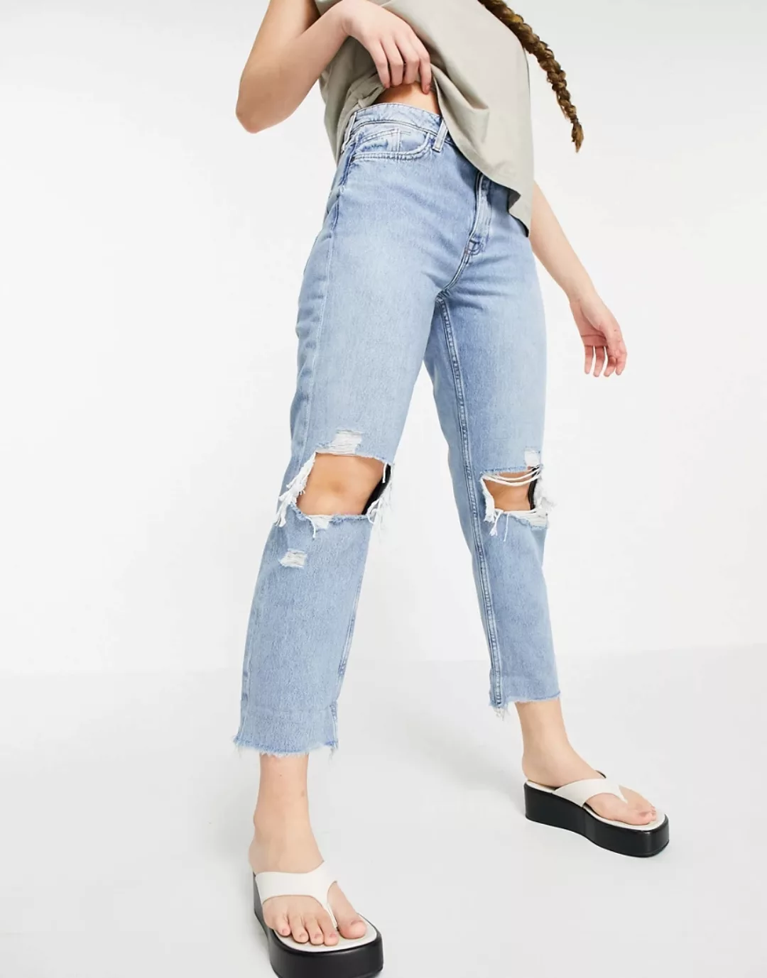 River Island – Boyfriend-Jeans in mittelblauer Authentic-Waschung mit zerri günstig online kaufen