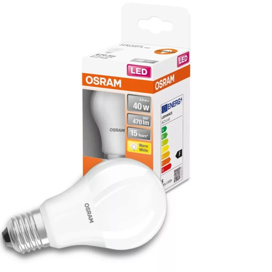 Osram LED Lampe ersetzt 40W E27 Birne - A60 in Weiß 4,9W 470lm 2700K 4er Pa günstig online kaufen