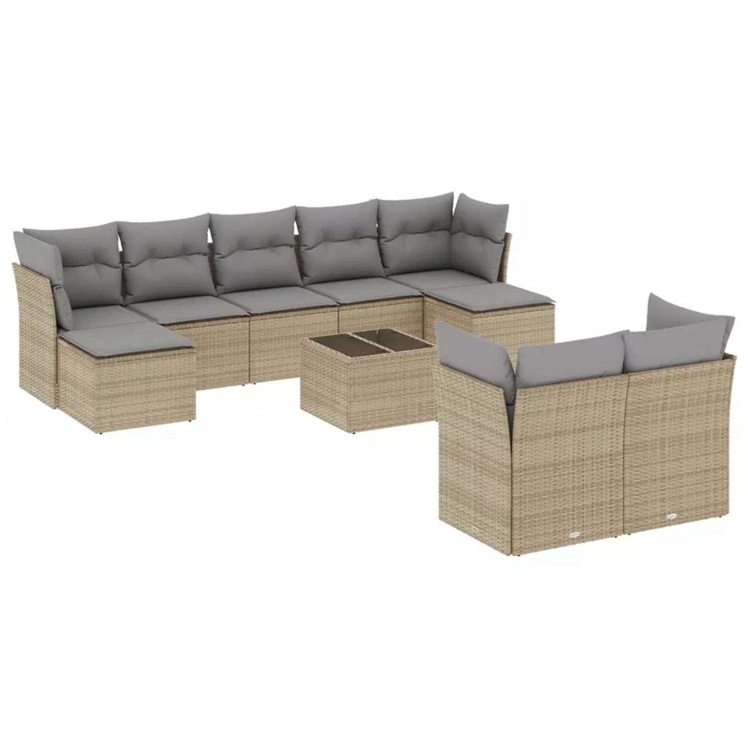 vidaXL 10-tlg Garten-Sofagarnitur mit Kissen Beige Poly Rattan Modell 79 günstig online kaufen