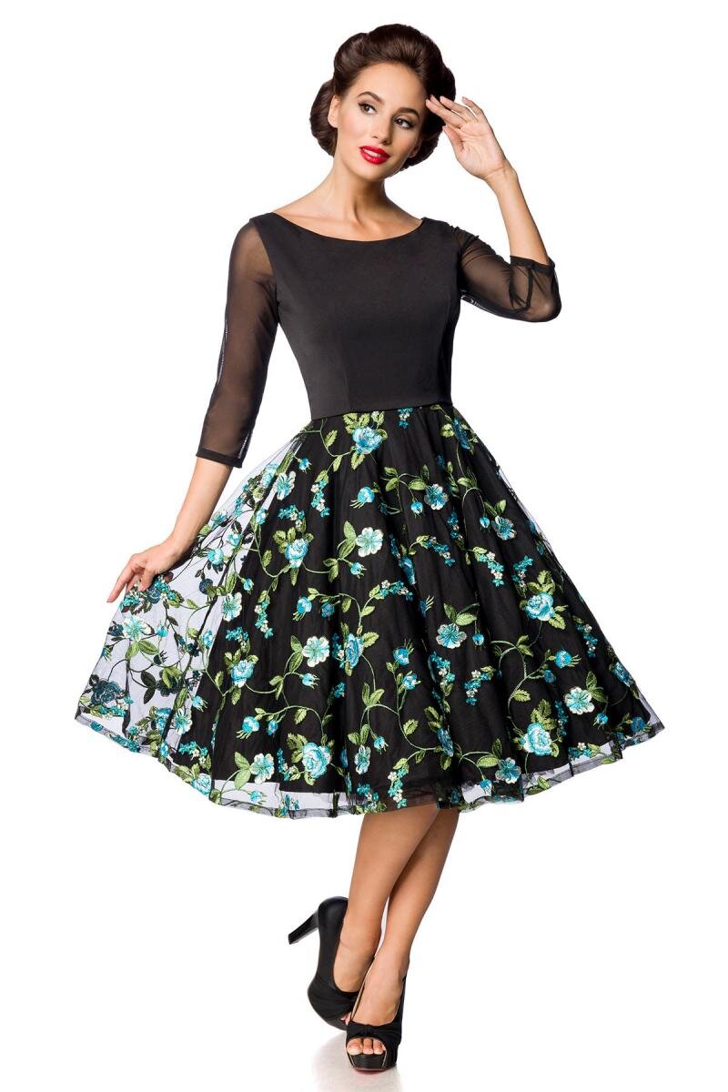 Besticktes Swingkleid Schwarz/Blau günstig online kaufen