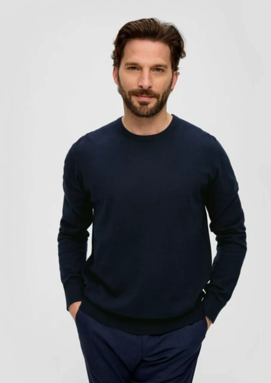 s.Oliver BLACK LABEL Strickpullover Strickpullover mit Crew Neck Rippblende günstig online kaufen