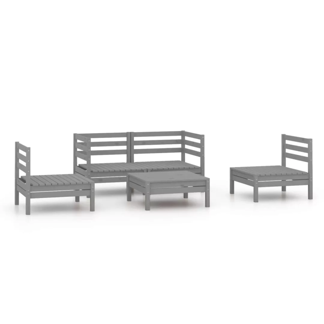 5-tlg. Garten-lounge-set Grau Kiefer Massivholz günstig online kaufen