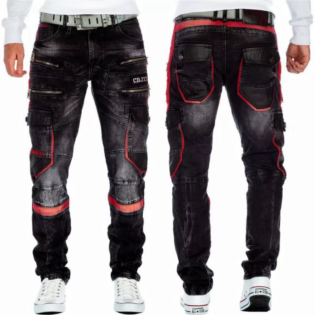 Cipo & Baxx Bikerjeans Herren Hose BA-CD561 W30/L30 (1-tlg) mit roten Teilb günstig online kaufen