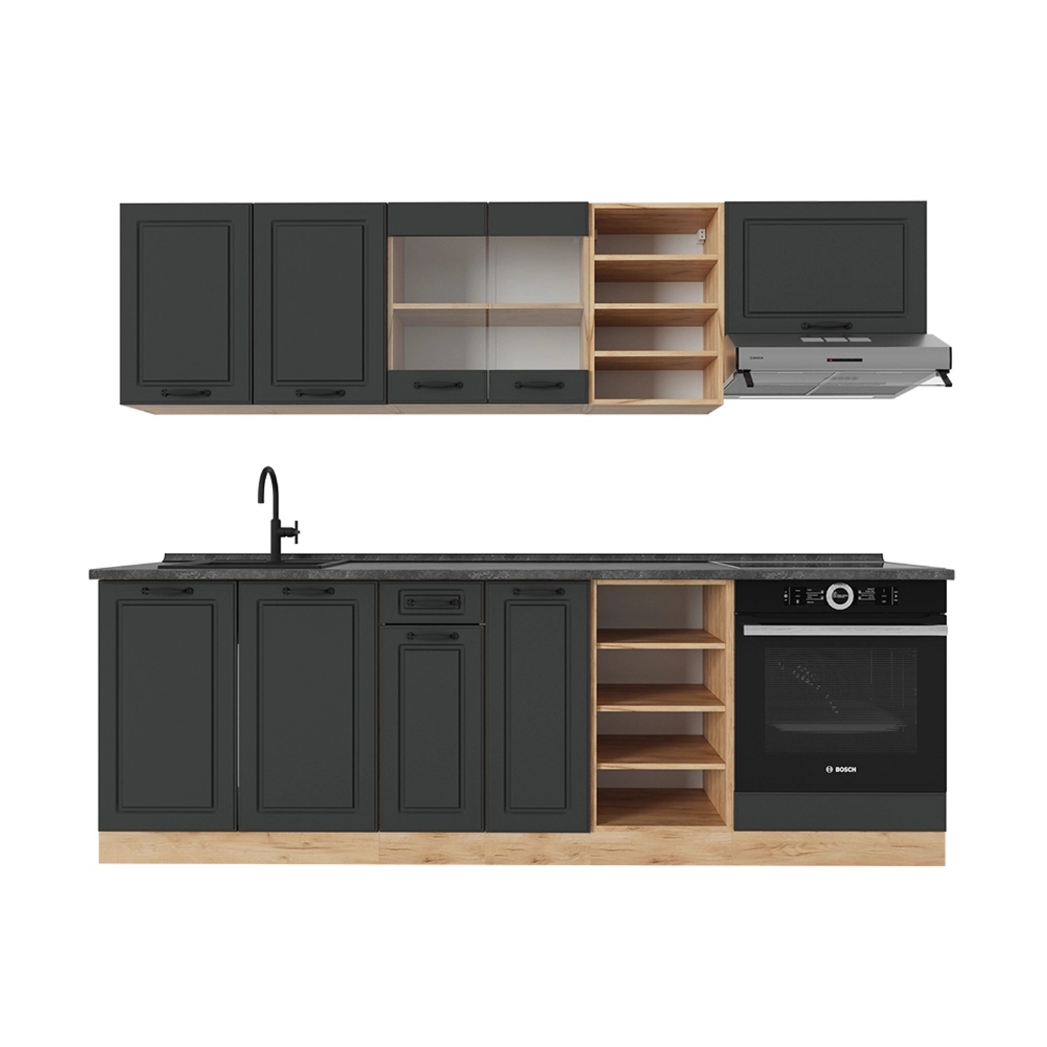 Vicco Küchenzeile R-Line, Anthrazit Landhaus/Goldkraft Eiche, günstig online kaufen