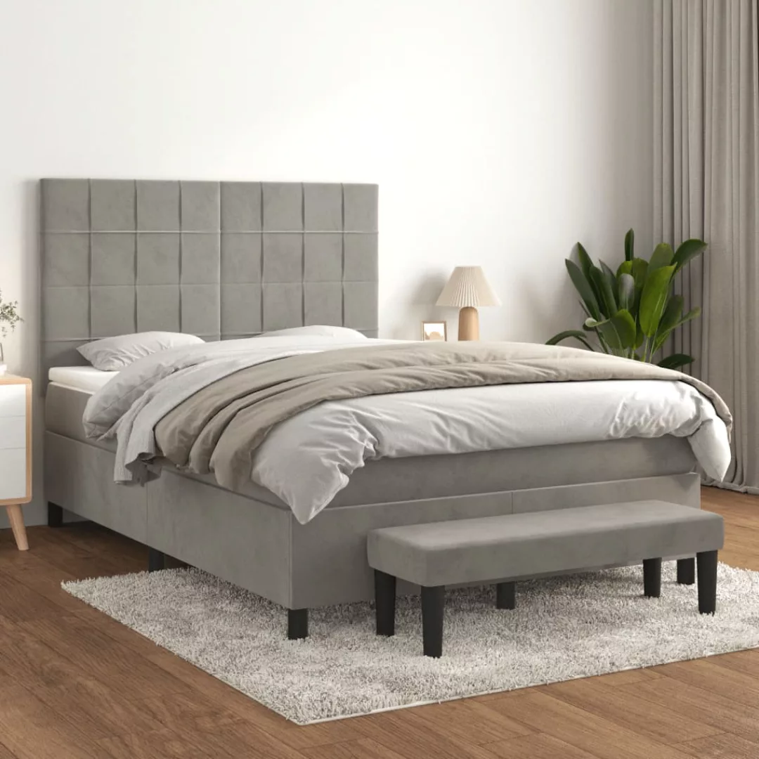 Vidaxl Boxspringbett Mit Matratze Hellgrau 140x200 Cm Samt günstig online kaufen