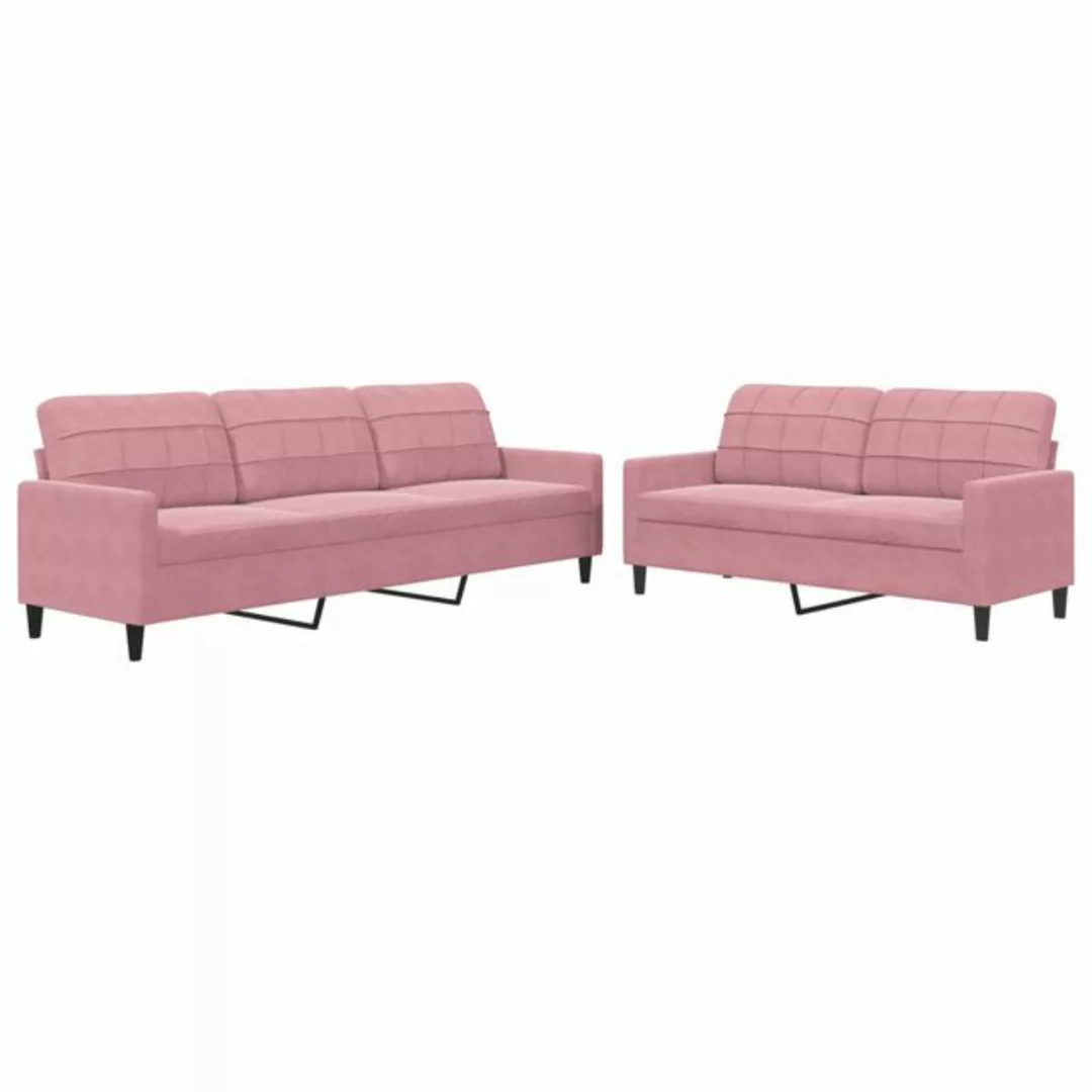 vidaXL Sofa, 2-tlg. Sofagarnitur mit Kissen Rosa Samt günstig online kaufen