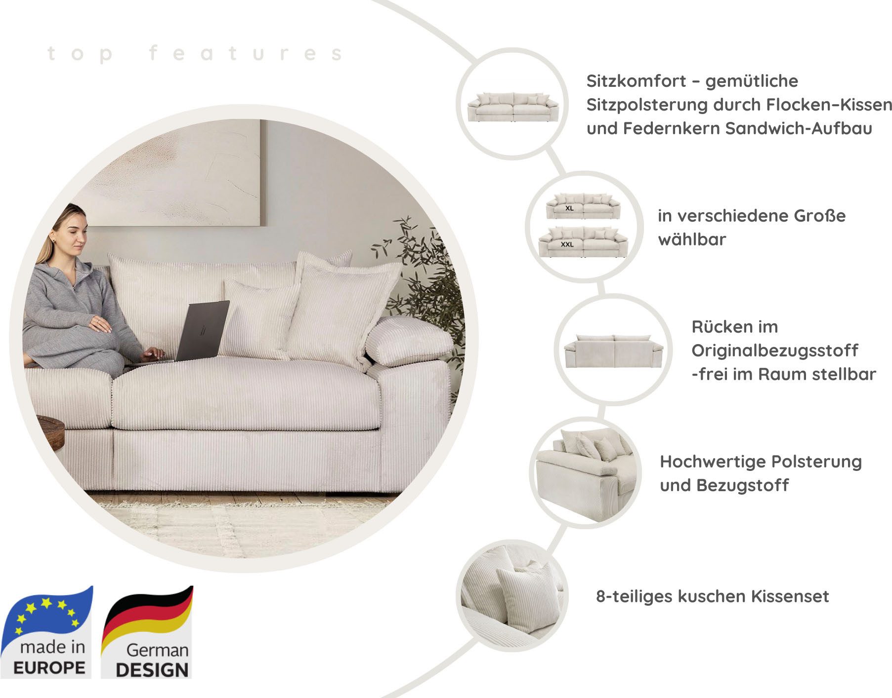 Home affaire Polsterhocker "Soft&Cosy XXL", in Cord günstig online kaufen