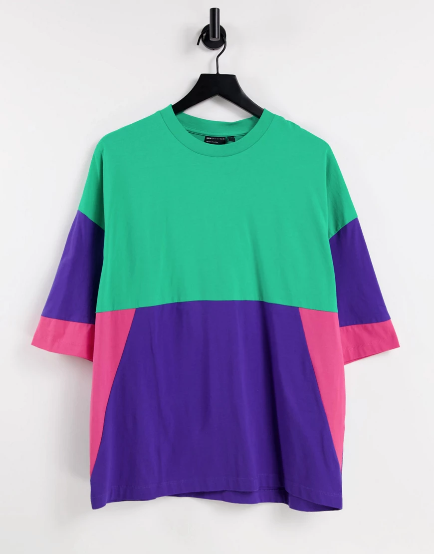 ASOS DESIGN – Oversize-T-Shirt im Farbblockdesign-Mehrfarbig günstig online kaufen