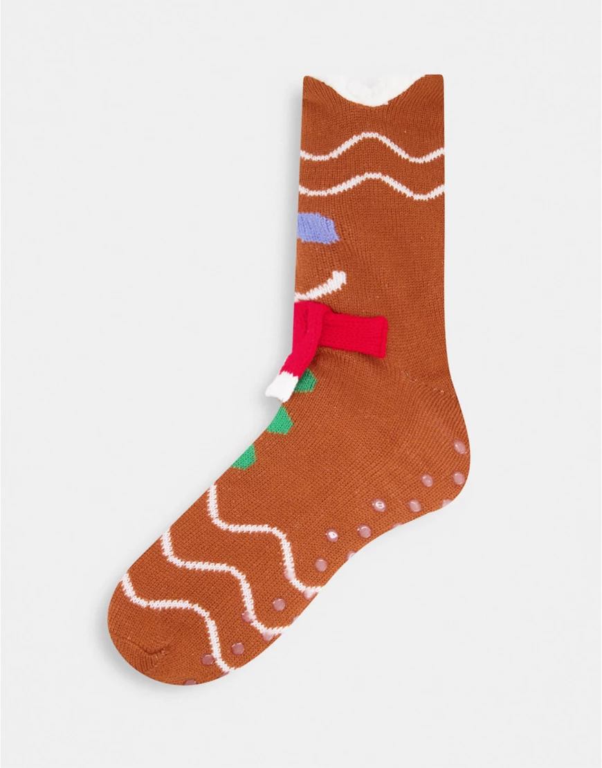 ASOS DESIGN – Slipper-Socken mit Lebkuchen-Muster-Braun günstig online kaufen