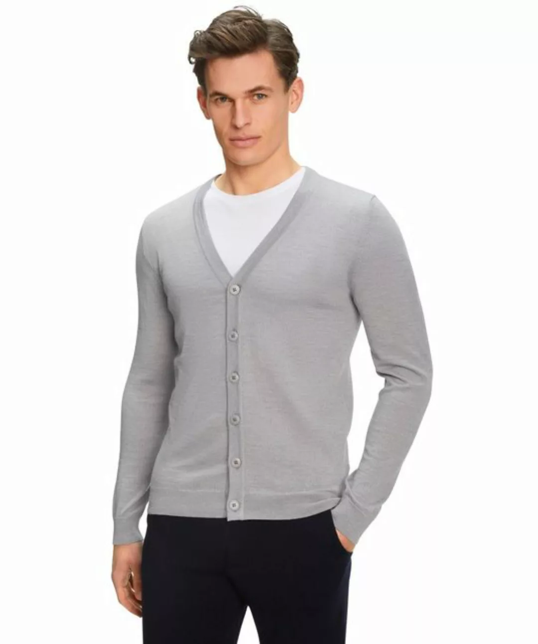 FALKE Herren Cardigan V-Ausschnitt, 3XL, Grau, Uni, Wolle, 60912-340007 günstig online kaufen