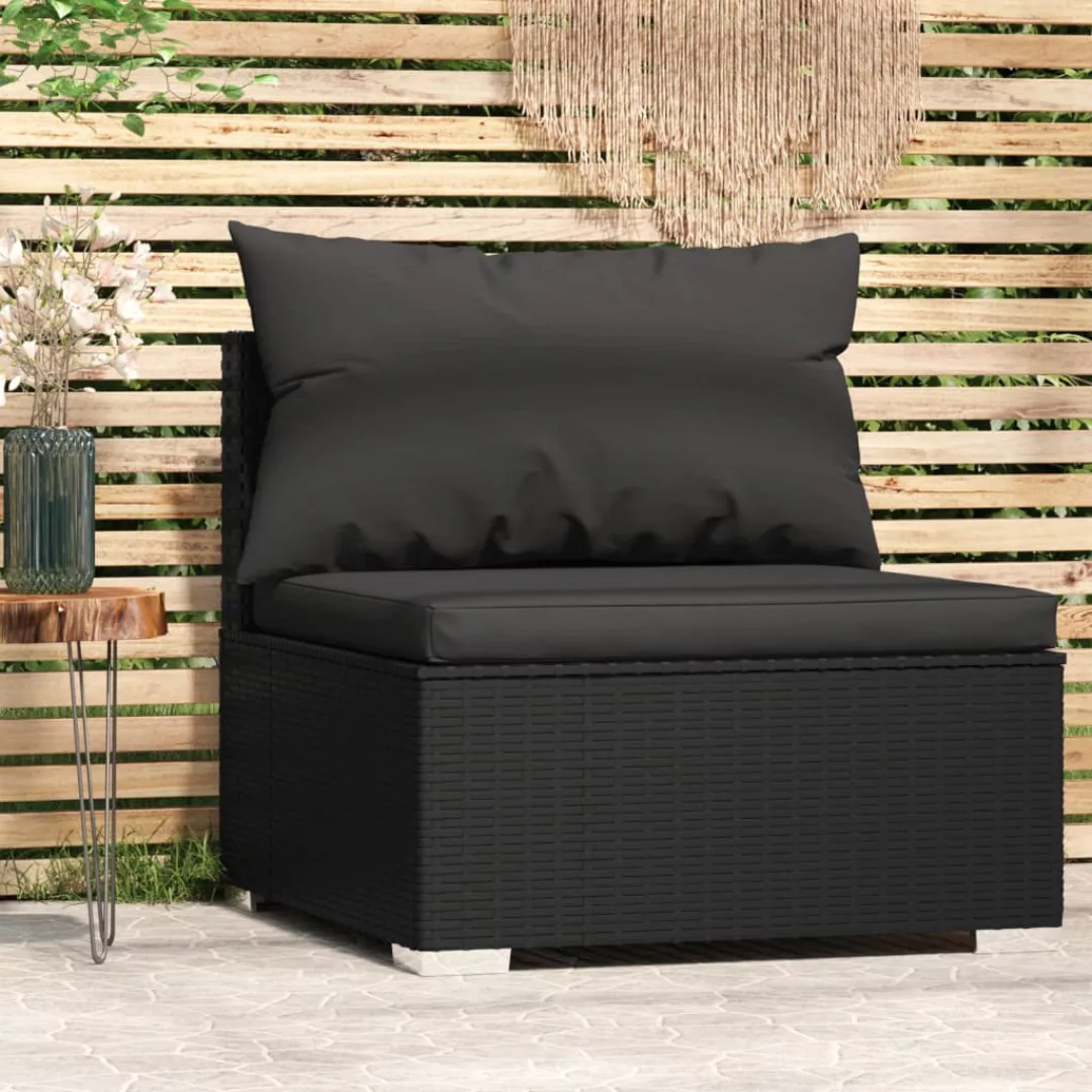 Vidaxl Garten-mittelsofa Mit Kissen Schwarz Poly Rattan günstig online kaufen