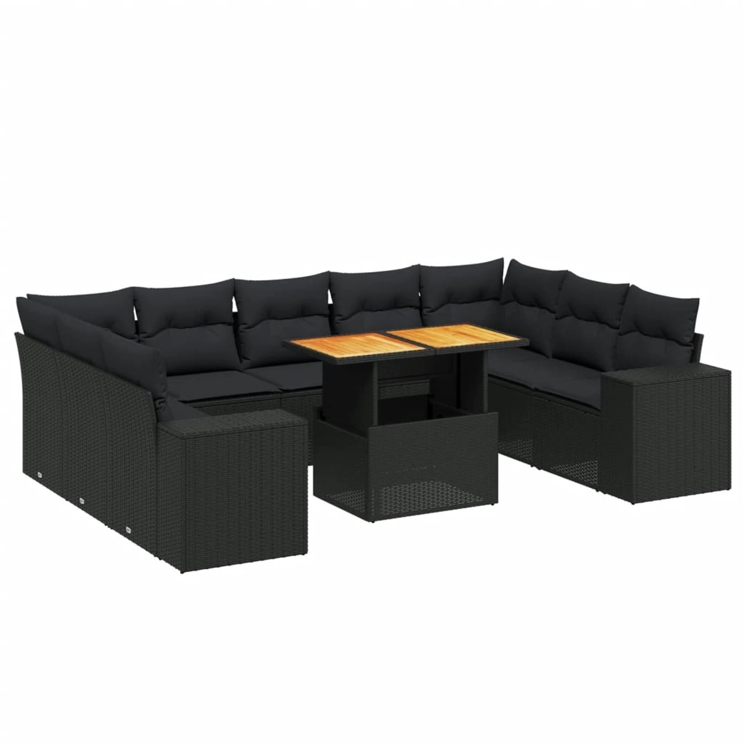 vidaXL 10-Tlg Garten-Sofagarnitur mit Kissen Schwarz Poly Rattan 3272777 günstig online kaufen