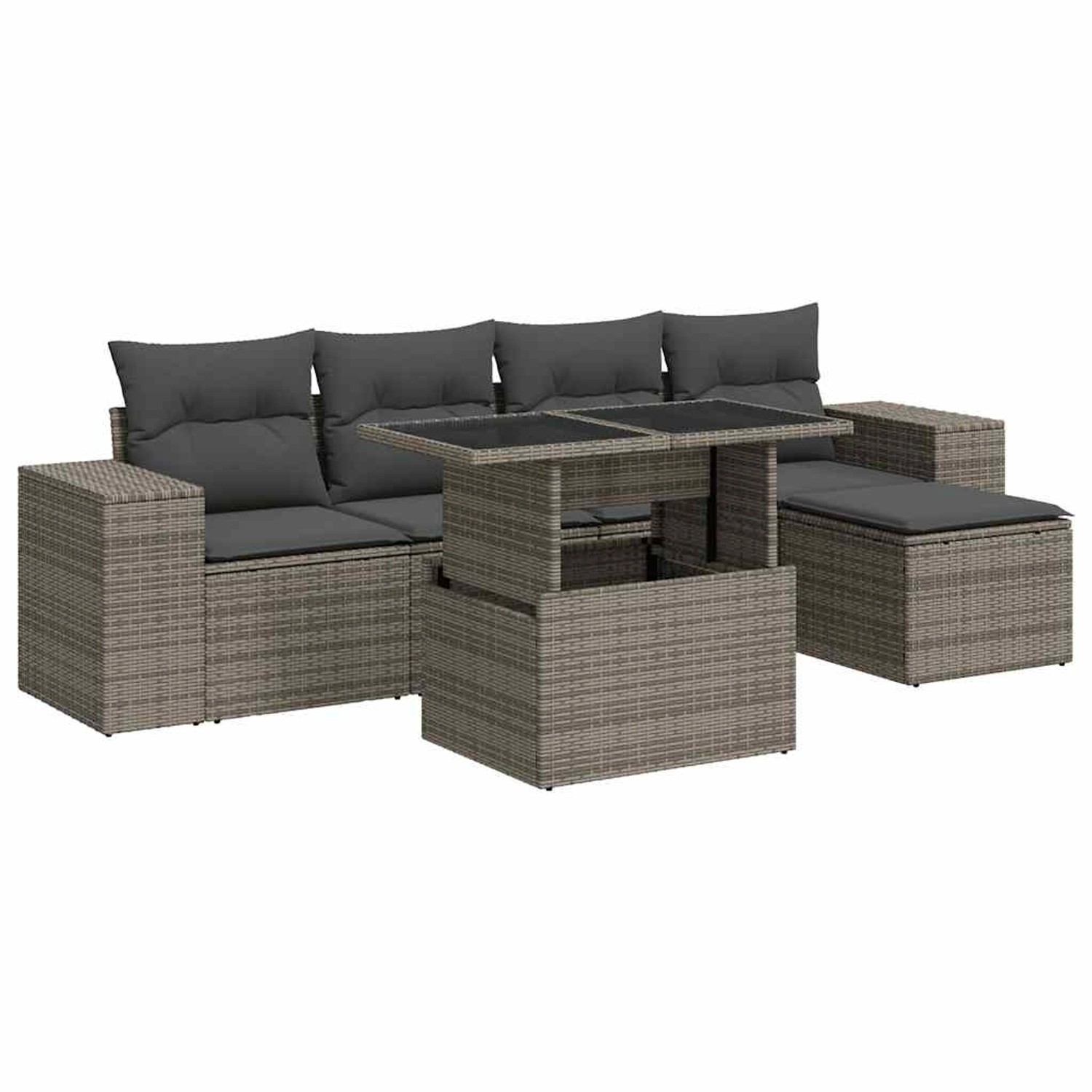 vidaXL 6-Tlg Garten-Sofagarnitur mit Kissen Grau Poly Rattan 3326781 günstig online kaufen