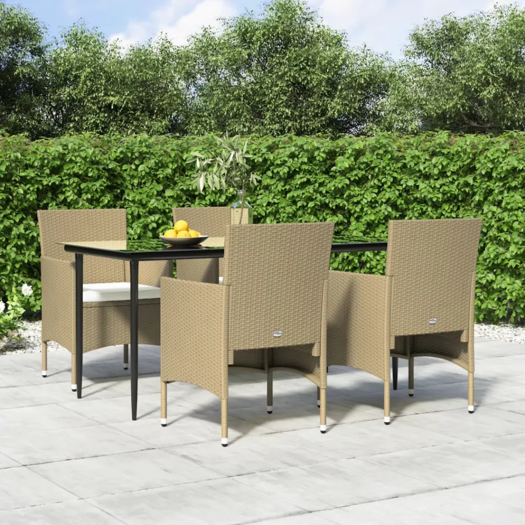 Vidaxl 5-tlg. Garten-essgruppe Mit Kissen Beige Und Schwarz günstig online kaufen