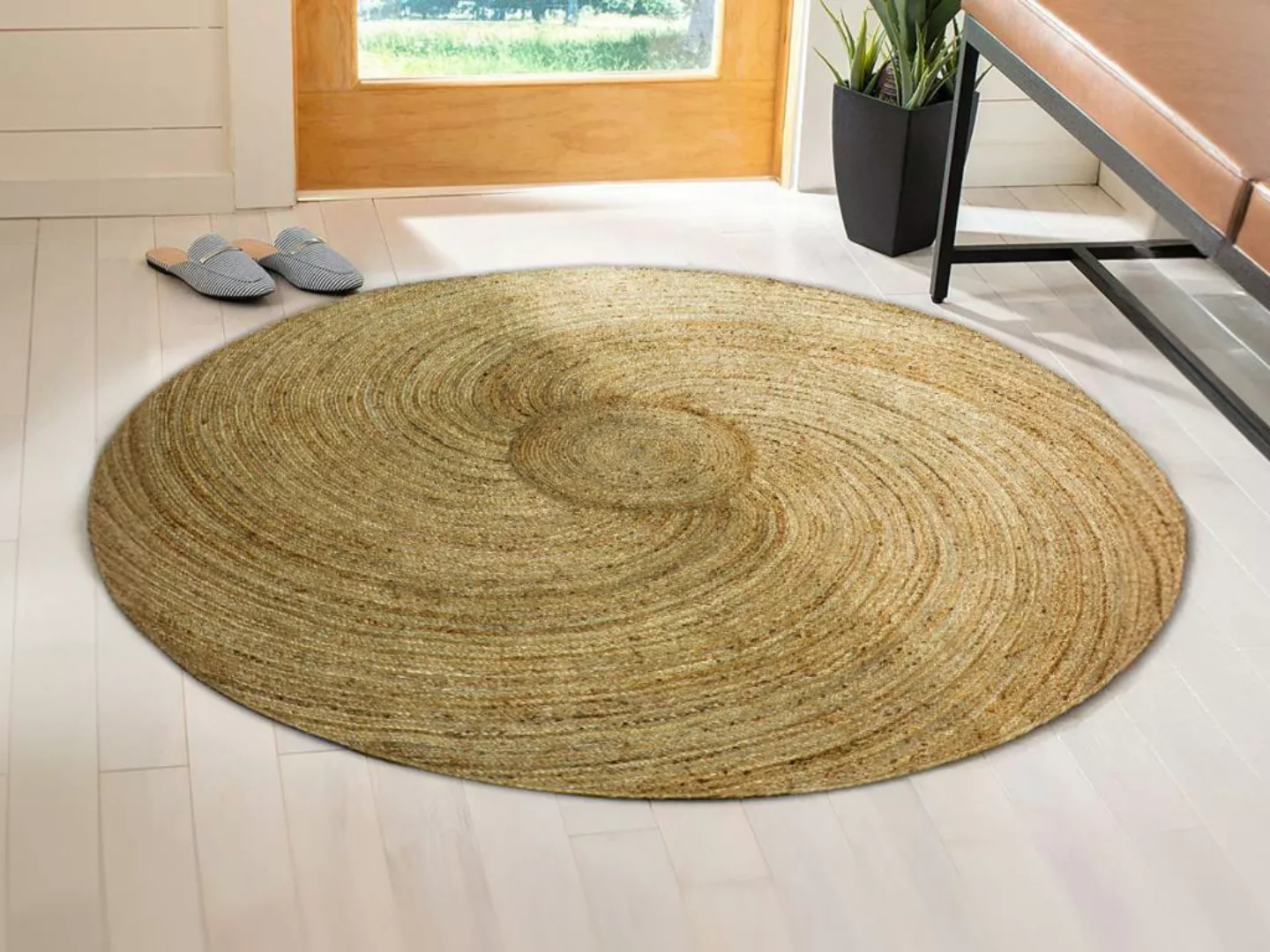 Teppich rund - 100 % Jute - rund geflochten - 200 cm - Naturfarben - KESIA günstig online kaufen