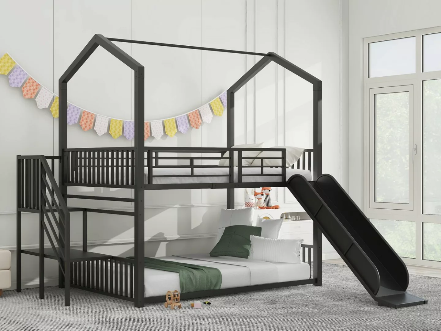 SeedWave Etagenbett Etagenbett für 2 Kinder mit Rutsche und Treppe, Hausdes günstig online kaufen