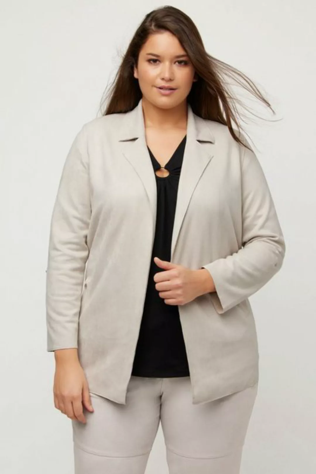 Ulla Popken Jackenblazer Jacke Velourslederoptik Oversized offene Form günstig online kaufen