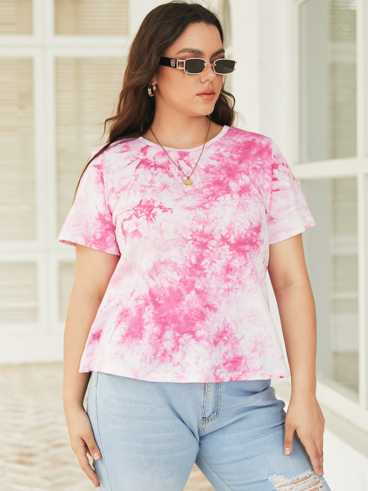 Plus Size Tie Dye Kurzarm T-Shirt günstig online kaufen