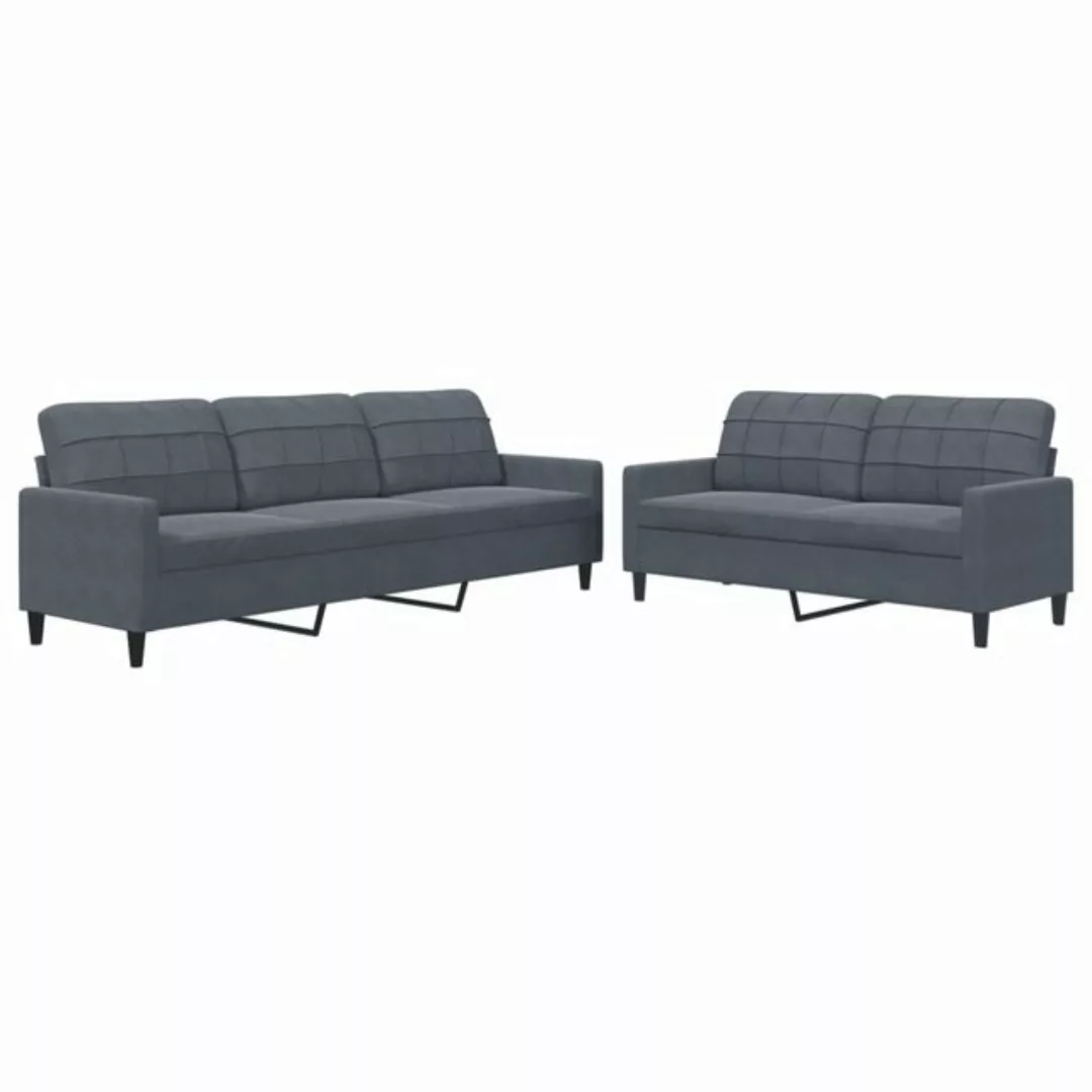 vidaXL Sofa, 2-tlg. Sofagarnitur mit Kissen Dunkelgrau Samt günstig online kaufen