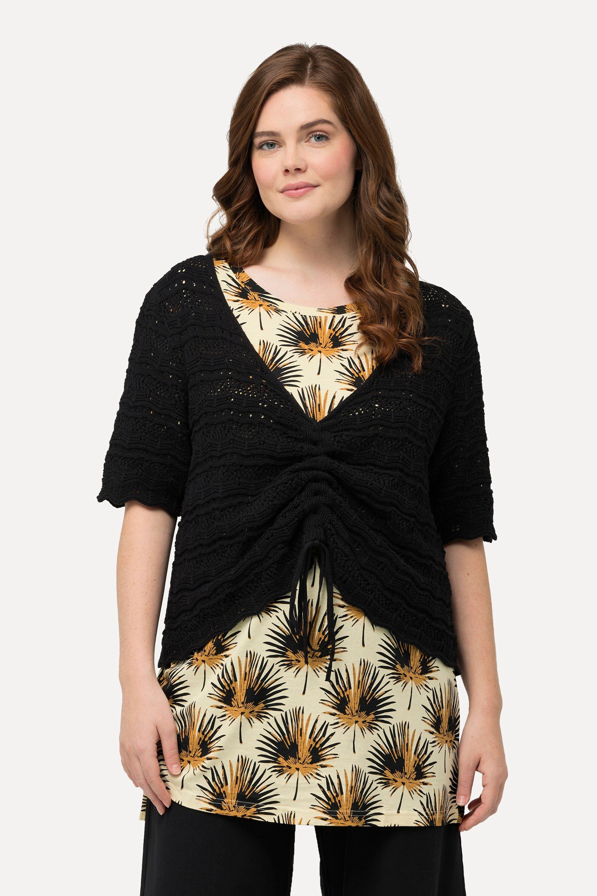 Ulla Popken Strickpullover Pullover Raffband V-Ausschnitt günstig online kaufen