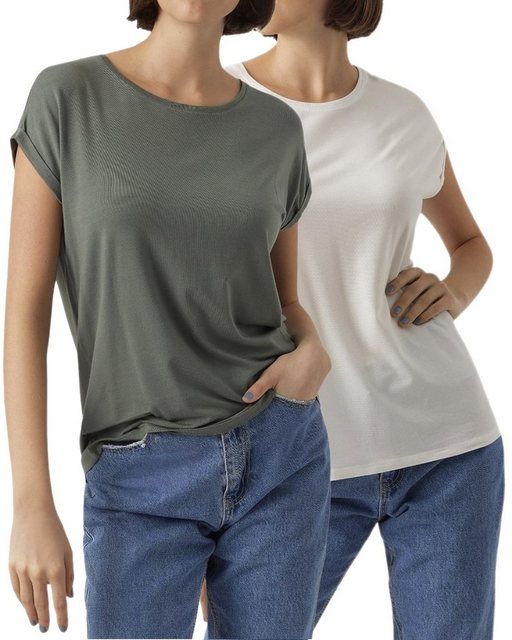 Vero Moda T-Shirt Stilvolles Basic Shirt mit Rundhalsausschnitt (2er-Pack) günstig online kaufen