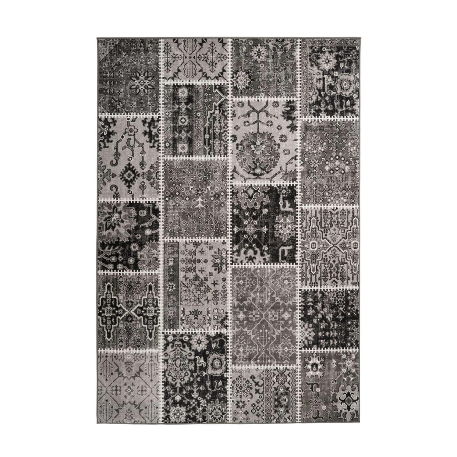 MeGusta Kurzflor Teppich PatchworkDesign Grau 80x150 cm Marcela günstig online kaufen