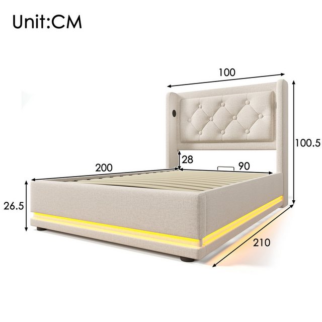 HAUSS SPLOE Polsterbett 90x200 Hydraulisches Stauraum mit Ladefunktion, Bei günstig online kaufen