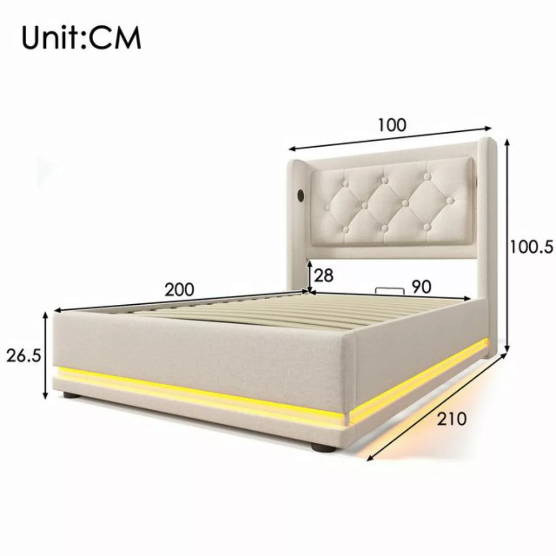 HAUSS SPOLE Polsterbett 90x200 Hydraulisches Stauraum mit Ladefunktion, Bei günstig online kaufen