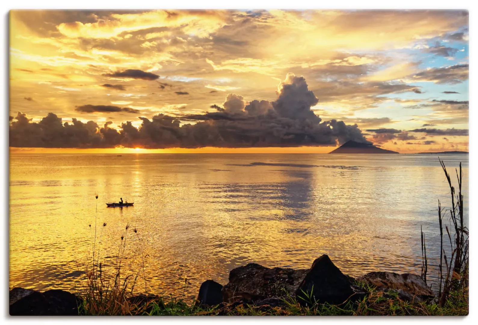 Artland Leinwandbild "Sonnenuntergang mit einem Boot", Sonnenaufgang & -unt günstig online kaufen