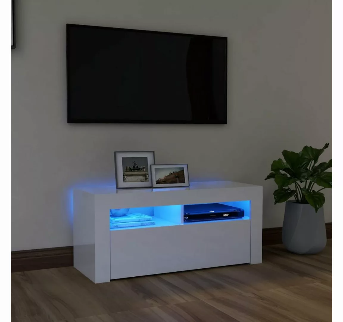 vidaXL TV-Schrank TV-Schrank mit LED Leuchten Hochglanz-Weiß 90x35x40 cm Lo günstig online kaufen