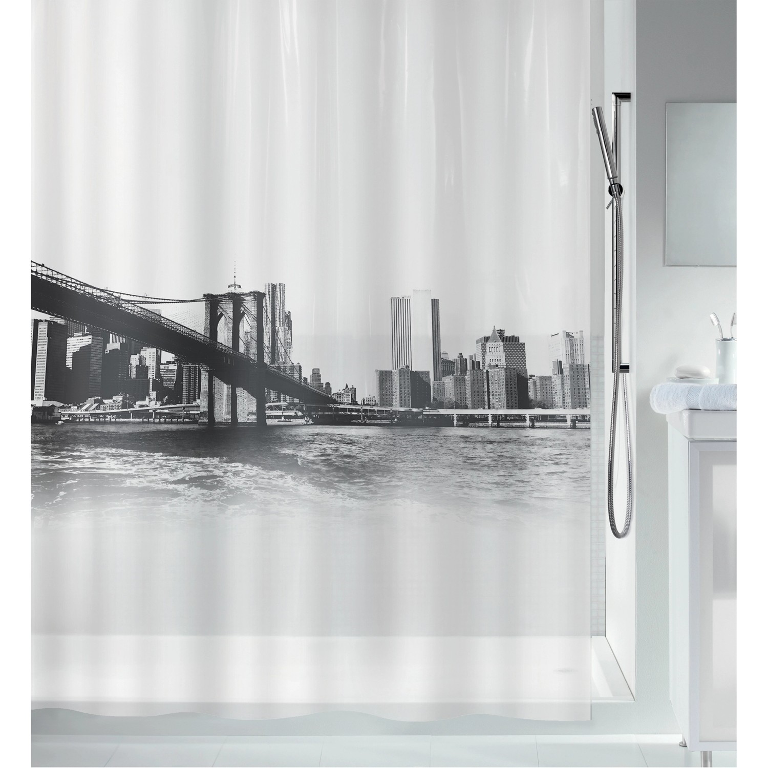 Spirella Duschvorhang New Brook 180 cm x 200 cm Weiß-Schwarz günstig online kaufen