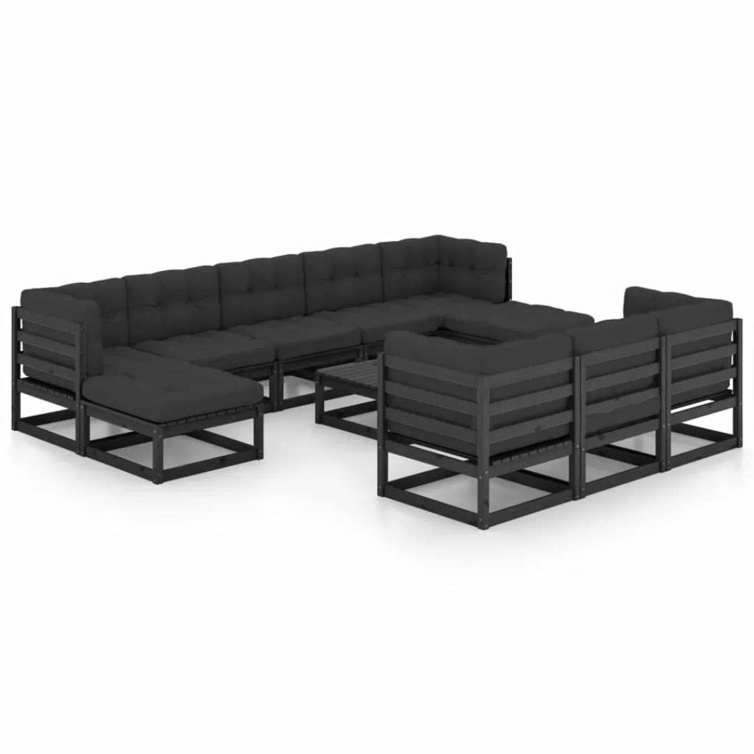 11-tlg. Garten-lounge-set Mit Kissen Schwarz Massivholz Kiefer günstig online kaufen