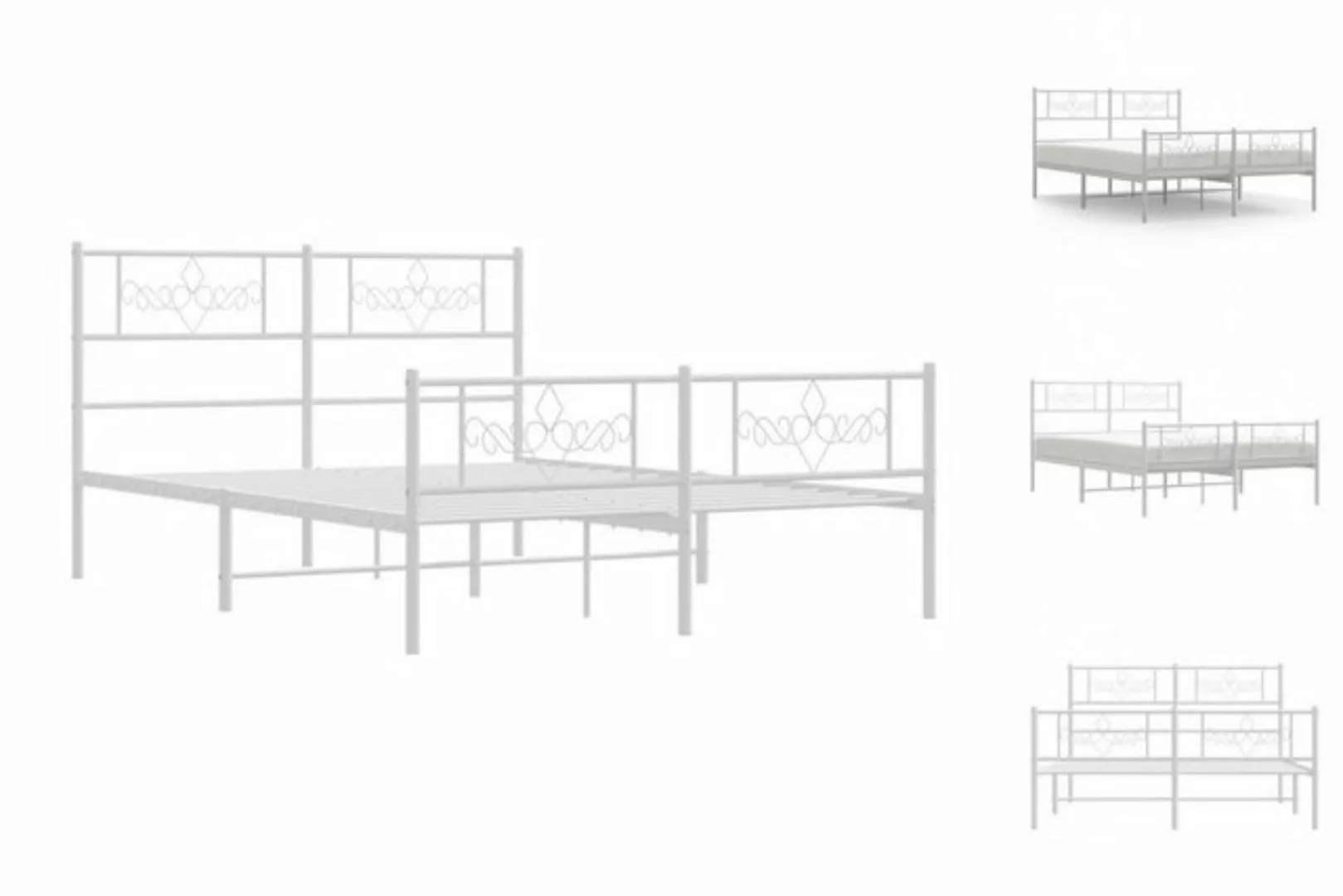 vidaXL Bettgestell Bettrahmen mit Kopf- und Fußteil Metall Weiß 140x200 cm günstig online kaufen