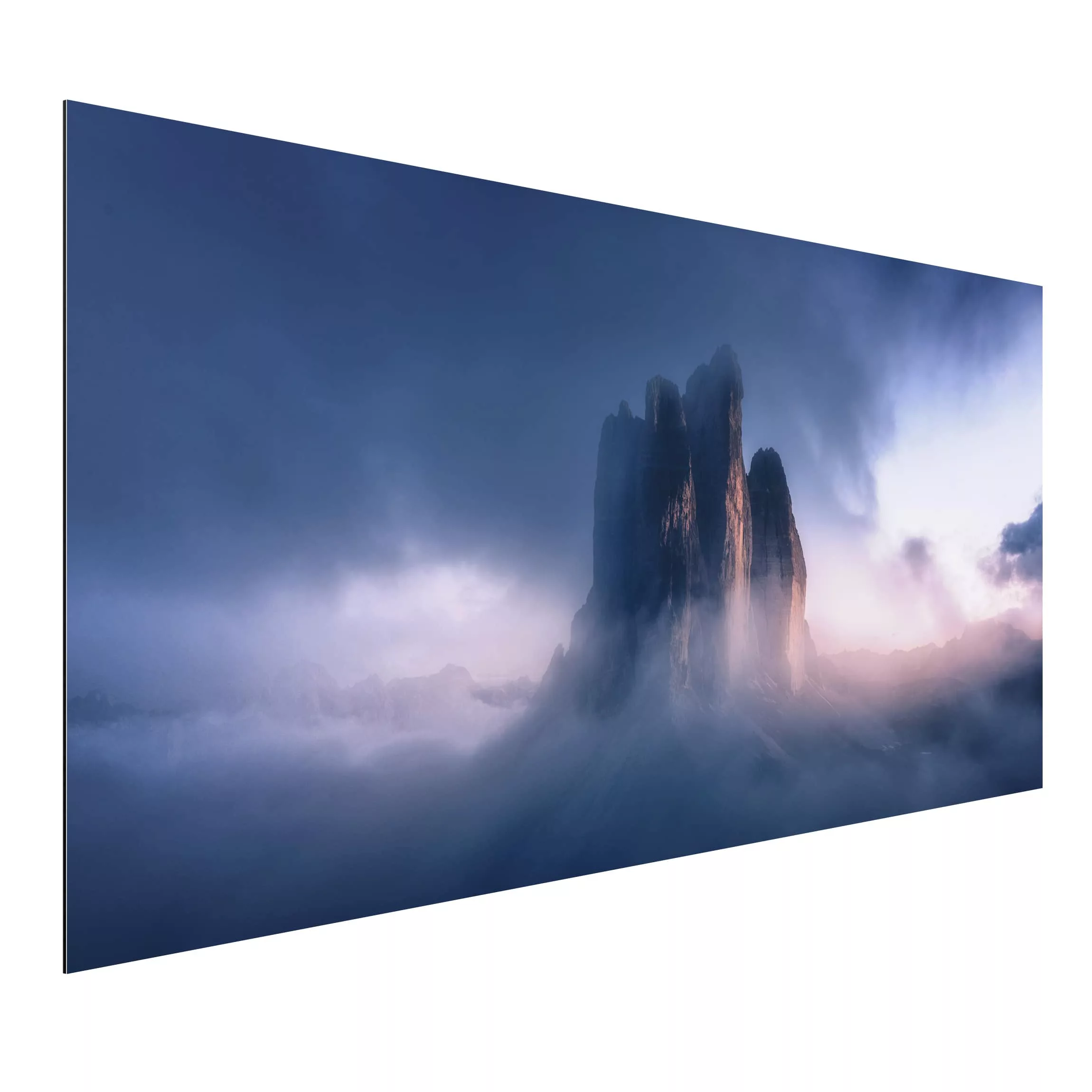 Alu-Dibond Bild Natur & Landschaft - Querformat Drei Zinnen in blauem Licht günstig online kaufen