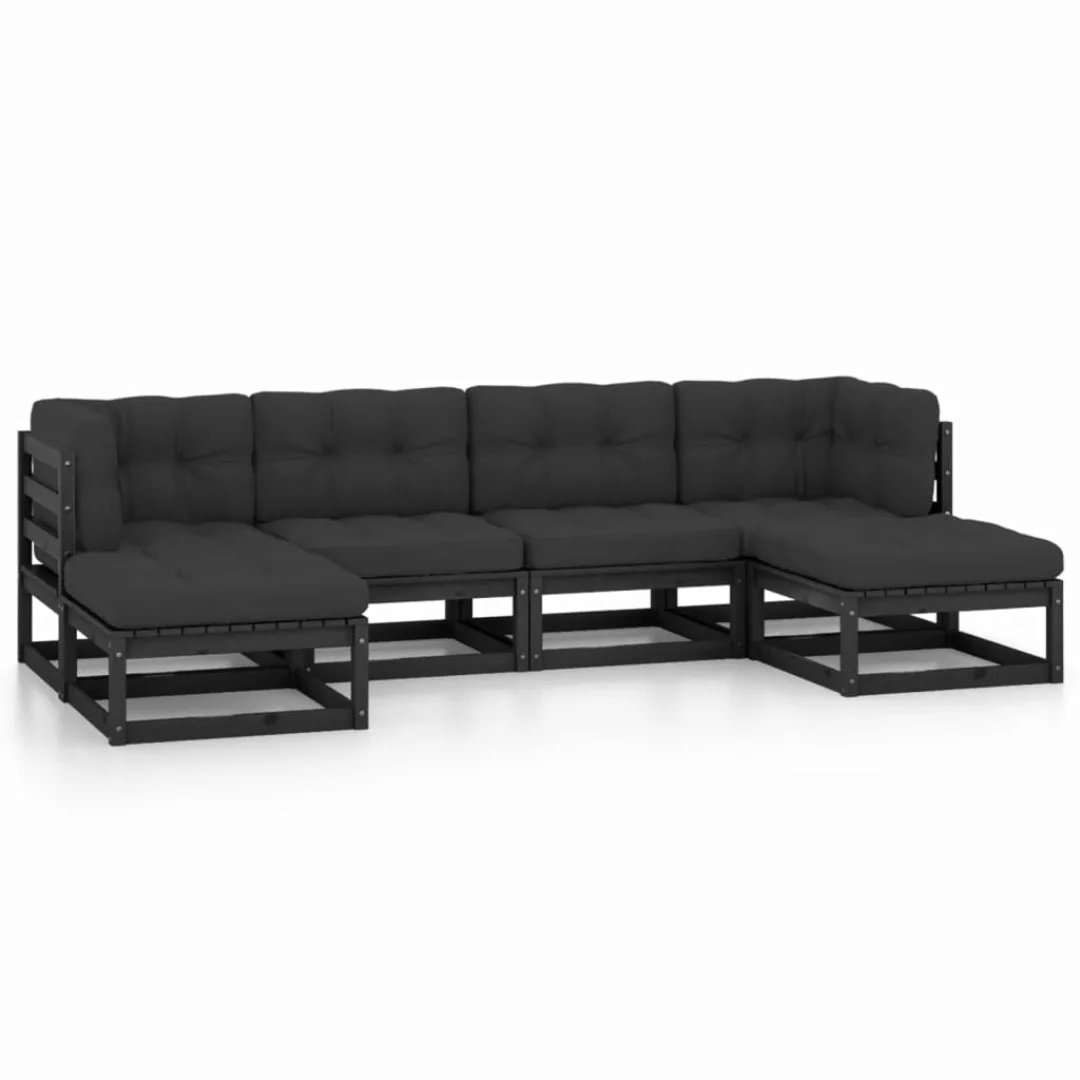 6-tlg. Garten-lounge-set Mit Kissen Schwarz Massivholz Kiefer günstig online kaufen