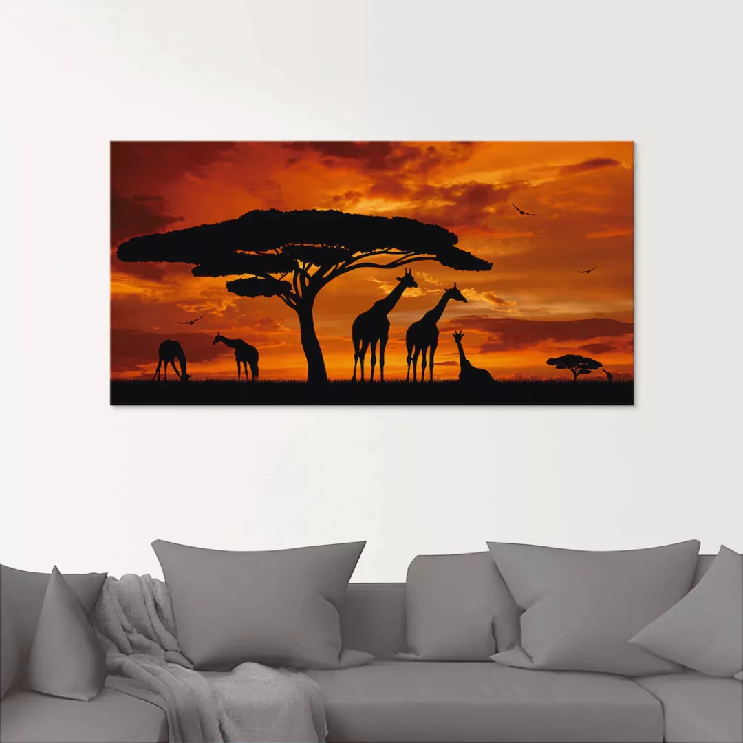 Artland Glasbild "Herde von Giraffen im Sonnenuntergang", Wildtiere, (1 St. günstig online kaufen