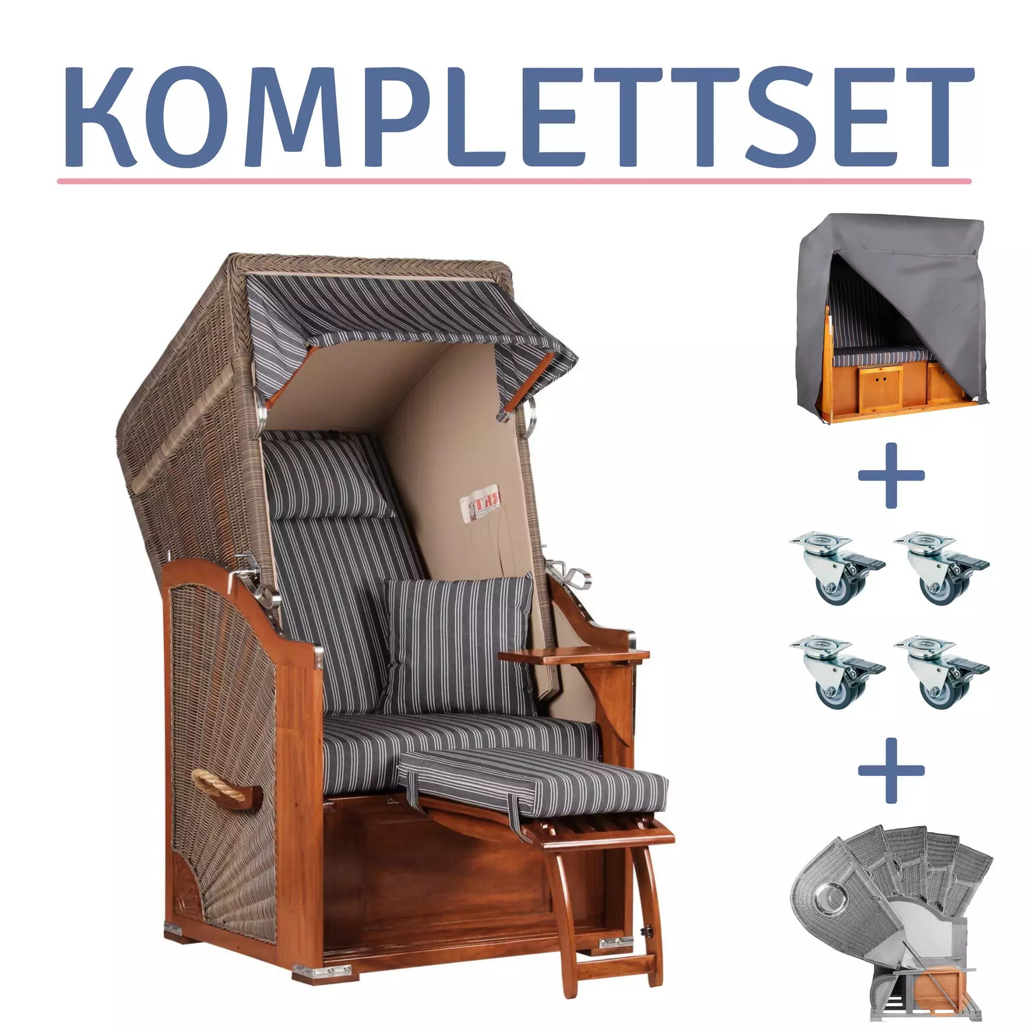 Strandkorb Spiekeroog Single Mahagoni PE grey Dessin 500-KOMPLETTSET günstig online kaufen