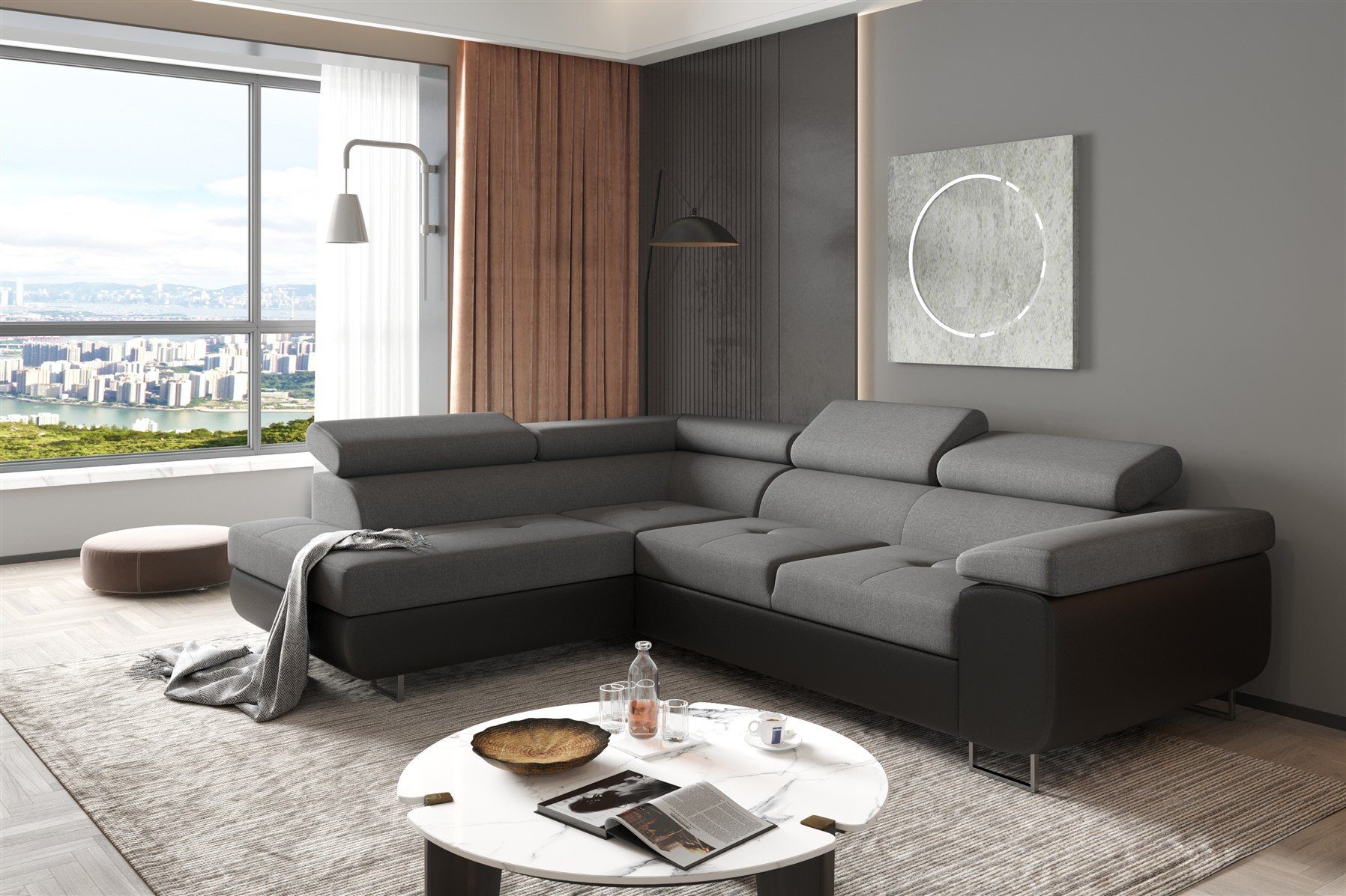 Fun Möbel Ecksofa Couchgarnitur JADE Schwarz-Grau günstig online kaufen