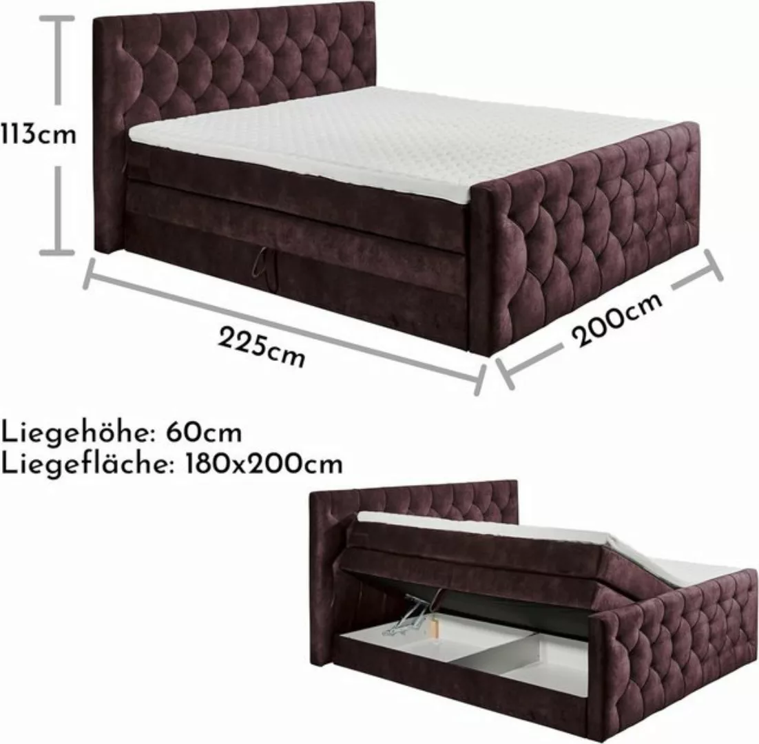 freiraum Boxspringbett Cashfield, 6cm Topper, Bettkästen, Aubergine gestepp günstig online kaufen