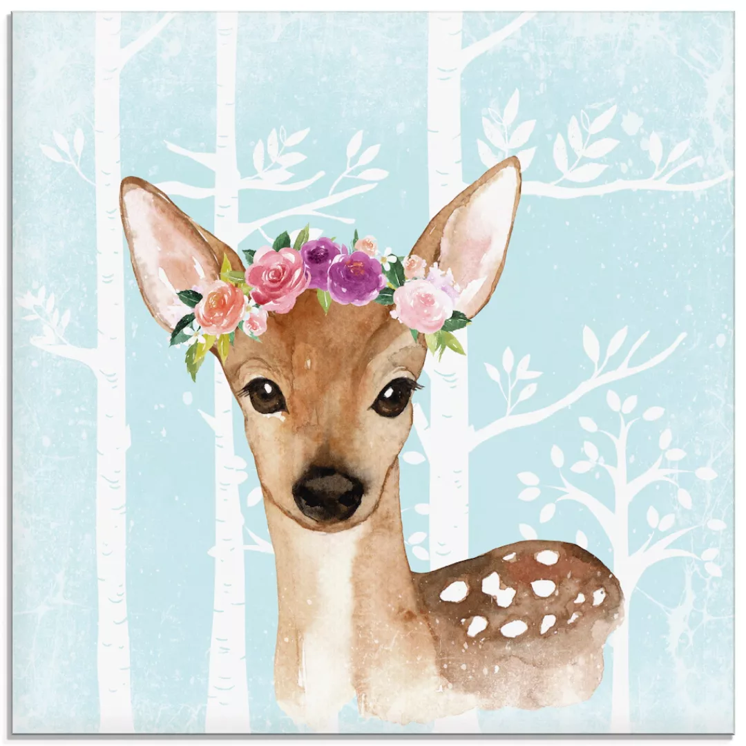 Artland Glasbild "Wild Reh mit Blumen im blauen Wald", Tiere, (1 St.), in v günstig online kaufen