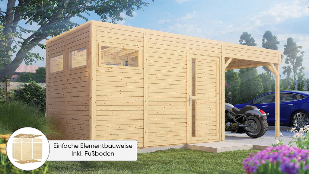 KONIFERA Gartenhaus "Cubus 3 Lounge", mit Anbaudach günstig online kaufen