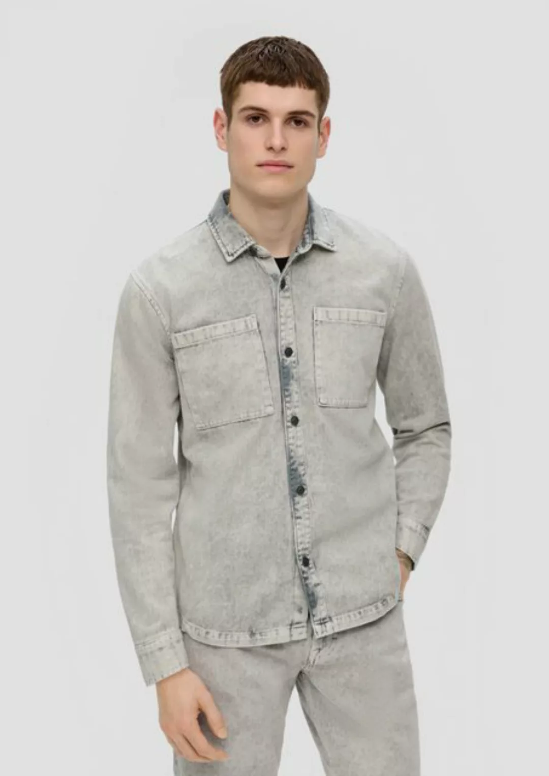 QS Langarmhemd Denim-Hemd mit Brusttaschen Waschung günstig online kaufen