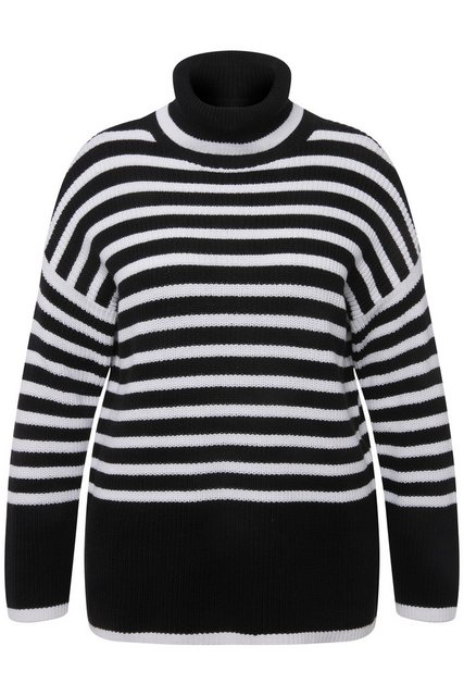 Ulla Popken Strickpullover Pullover Streifen Rippstrick Rollkragen Langarm günstig online kaufen