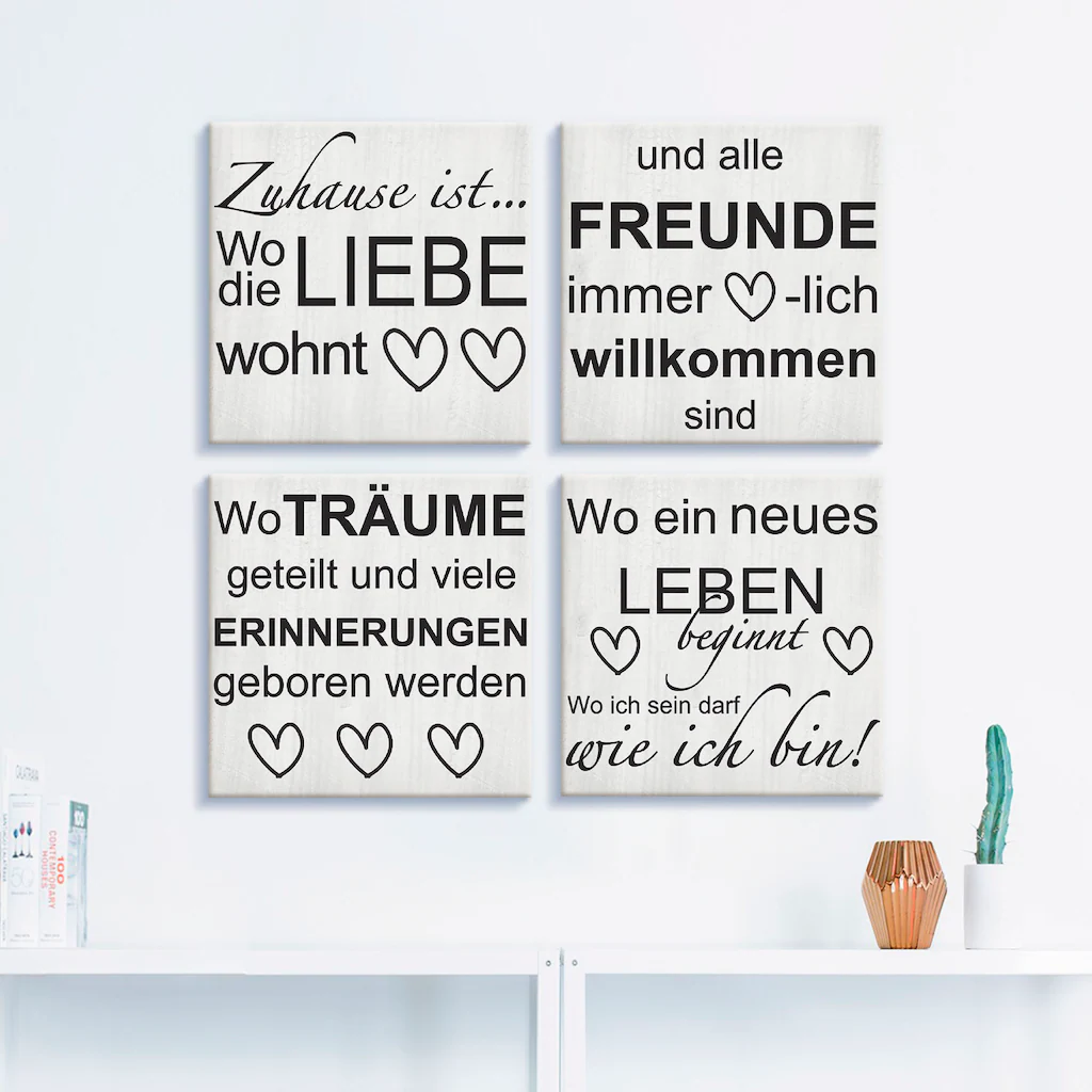 Artland Leinwandbild »Wo die Liebe wohnt 1-4«, Sprüche & Texte, (4 St.), 4e günstig online kaufen
